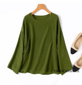 2025 Women's Leisure Summer New 100% Natural Mulberry Silk Bubble Crepe Long Sleeve Air Feel Loose Round Neck Solid T-shirt