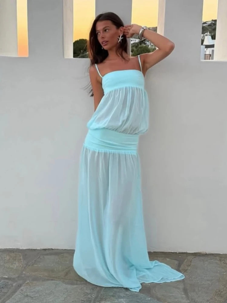 Spaghetti Strap Sexy Hollow Out Dress Women Elegant Sleeveless Backless Patchwork Bodycon Dress Vacation Beach Partywear 2026
