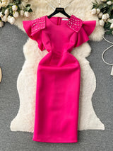 Ele Retro Beaded round Ne Svel Dr Women's Waist Cinching Slimming High End Feeling Aosphere Long Dr
