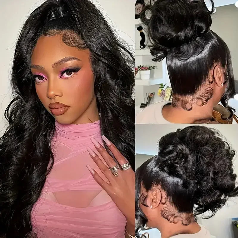 Hidden Strap Body Wave 360 HD Full Lace Front Wigs Human Hair Pre Plucked 12A Glueless Brazilian Virgin Wig With Drawstring