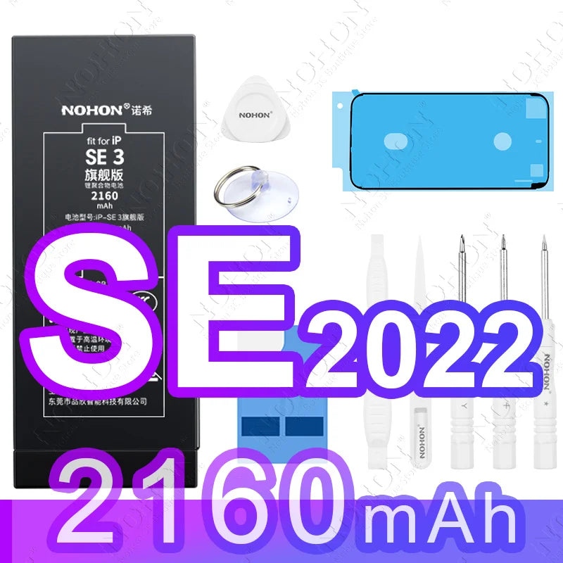 NOHON High Quality 2160mAh Battery For iPhone SE 2022 2020 2016 SE2 SE3 11 12 13 14 Phone Replacement Batteries With Tool Kit