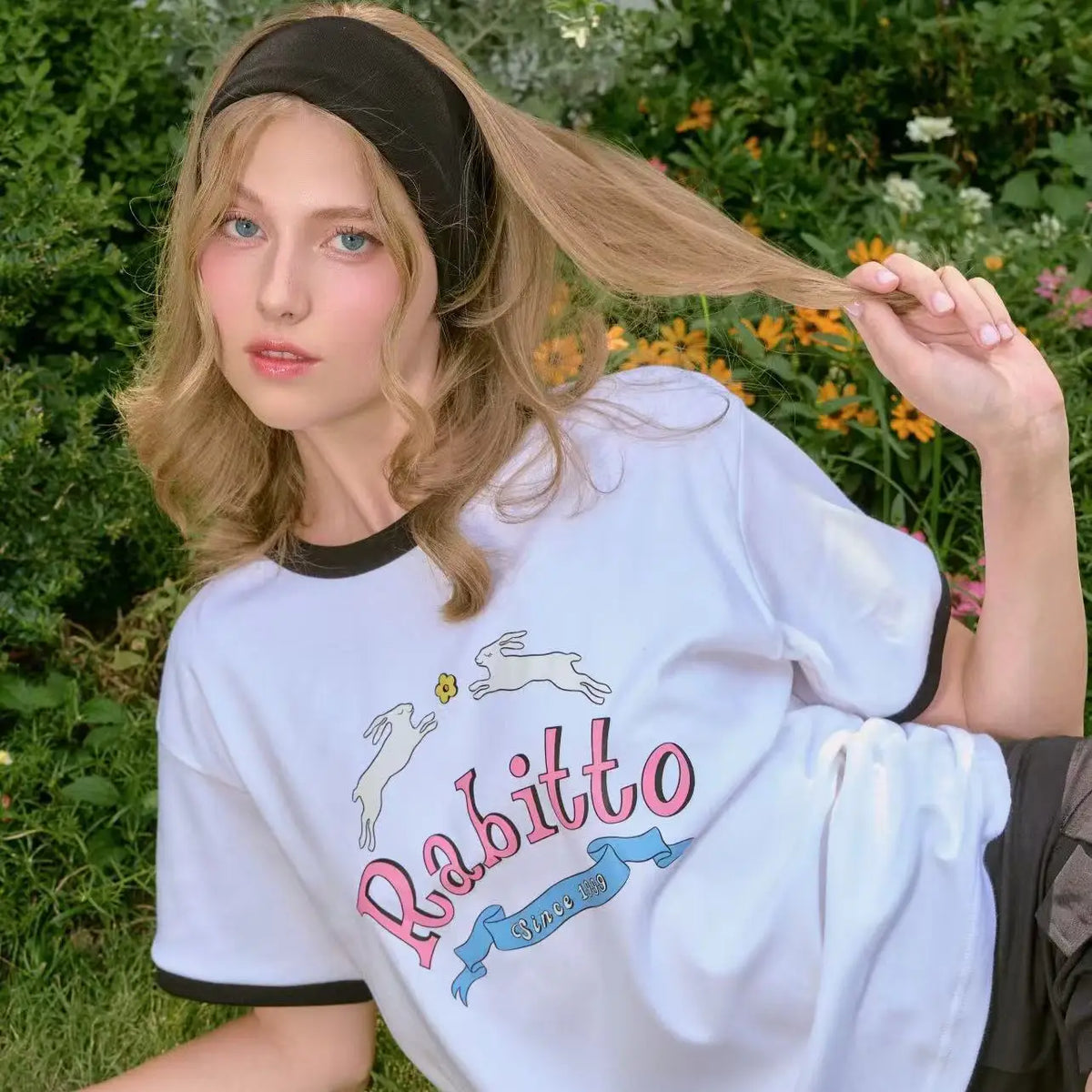 Hometown Romance LMSY Sonya Saranphat Same Top Color Blocked Border Printed Short Sleeved T-shirt Non-original Version