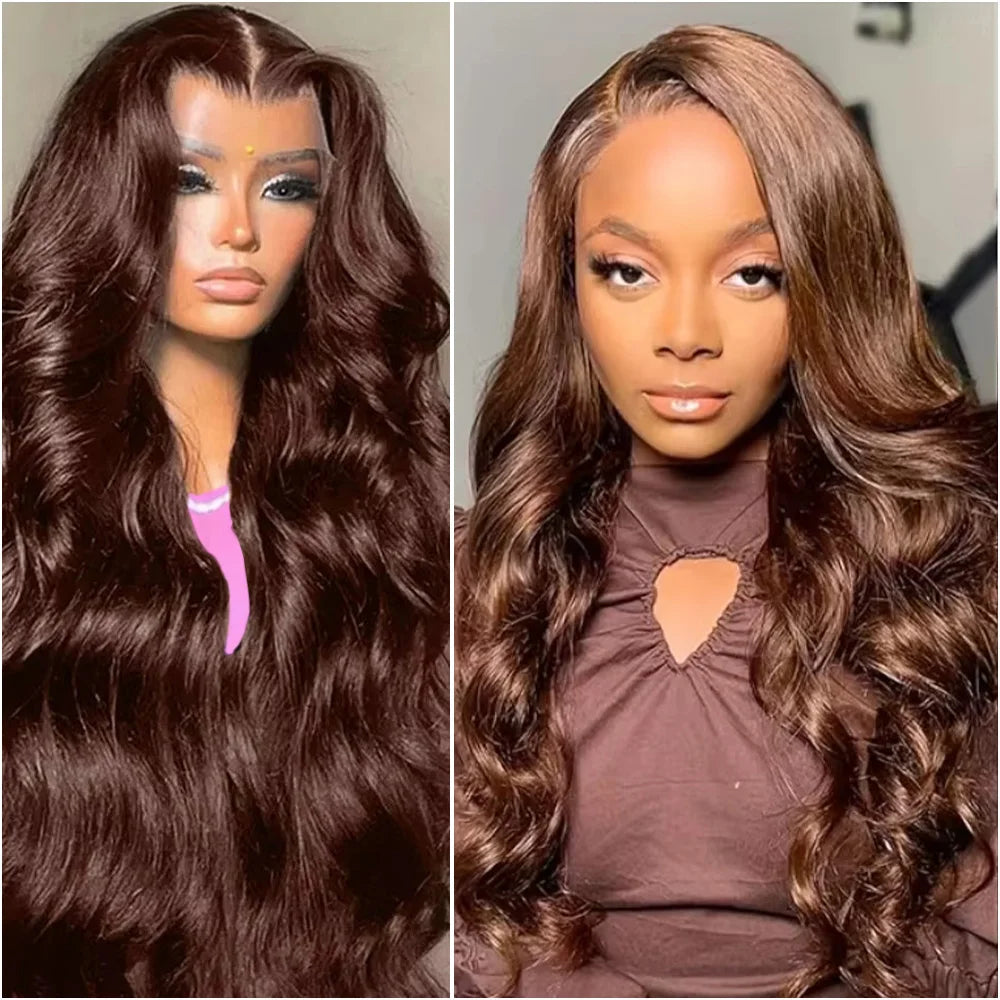 Chocolate Brown 13x4 Lace Front Human Hair Pre Plucked Body Wave Wigs For Women 40 Inch 13x6 HD Lace Frontal Wig 200% Density