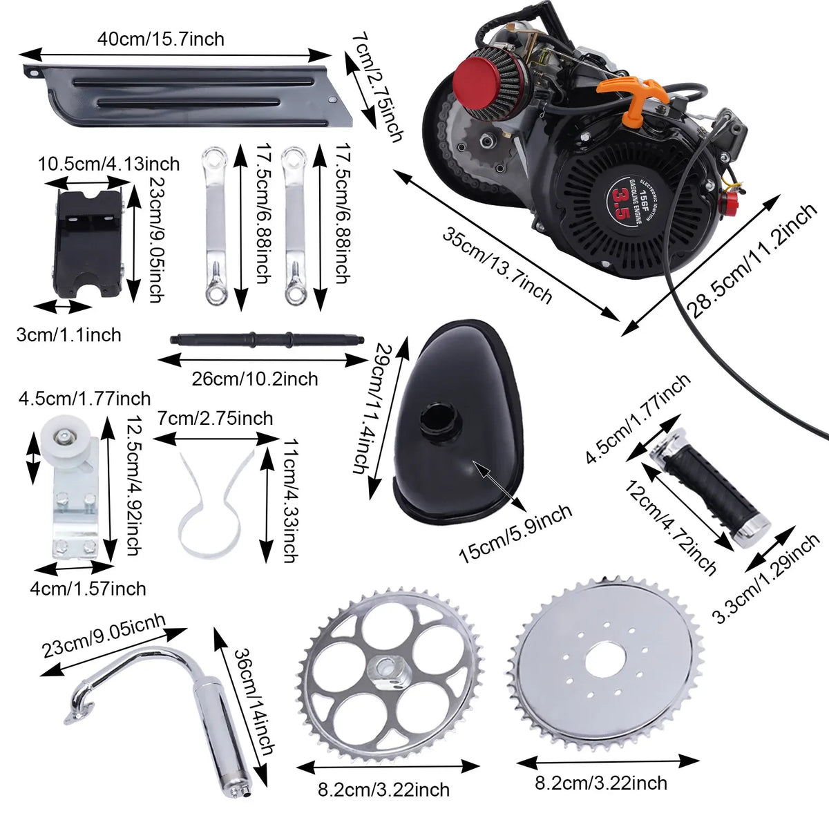 100cc 4-Stroke Gas Bicycle Engine Kit - Complete Motorized Conversion Set for Adult Bike, 80mm Mount