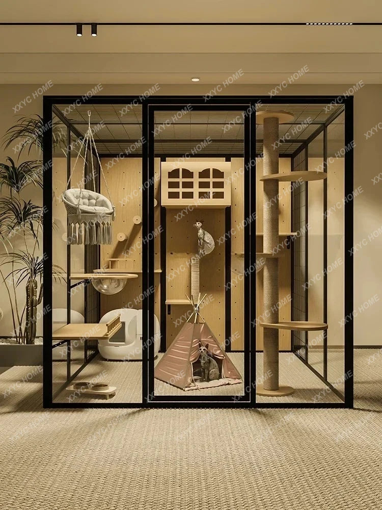 TTFG44Panoramic Cat Villa Home Cage Large Indoor Luxury Glass Cat Room
