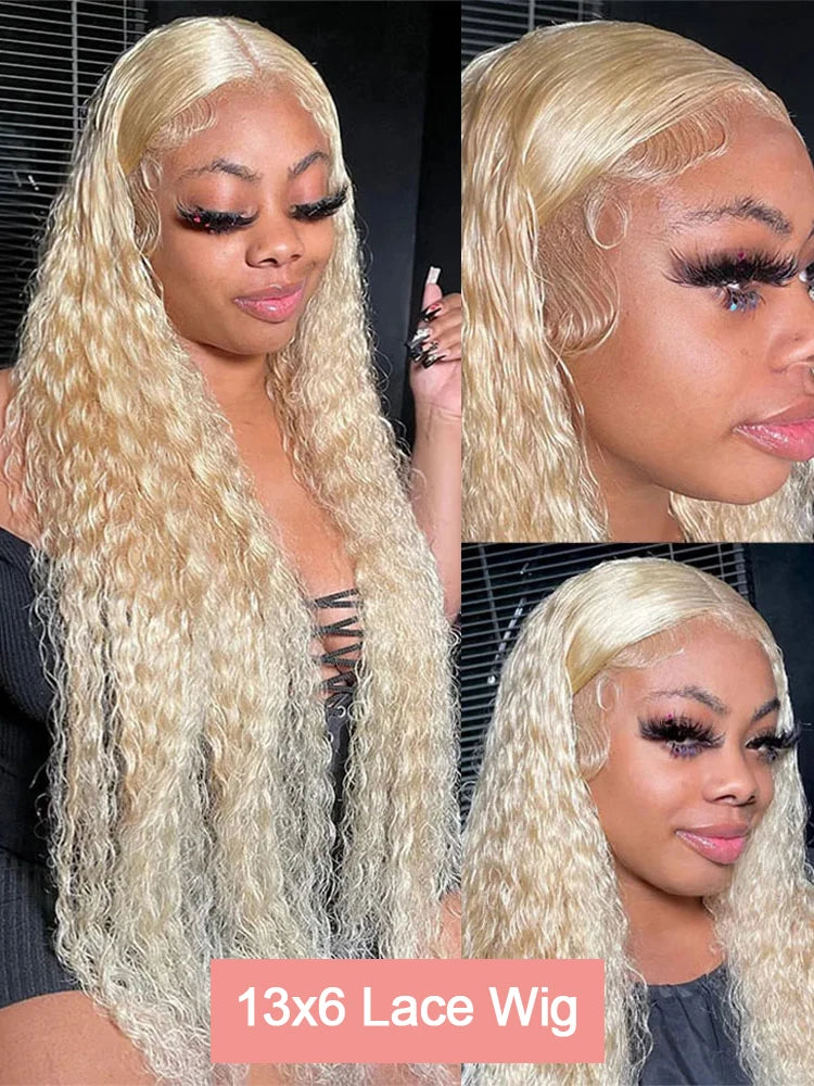40 Inch Honey Blonde 613 HD Lace Frontal Wig 13x6 Curly Wigs Pre Plucked Brazilian 250% Density Loose Deep Wave Wigs Colored Water Wave Human Hair 13x4 Lace Front Wig For Women