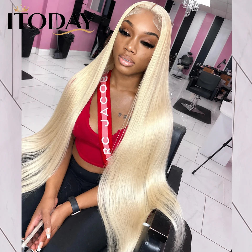 40inch 13x6 613 Blonde Colored Human Hair Lace Front Wigs 200% HD Lace Frontal Wigs Straight Honey Blonde Color Human Hair Wigs