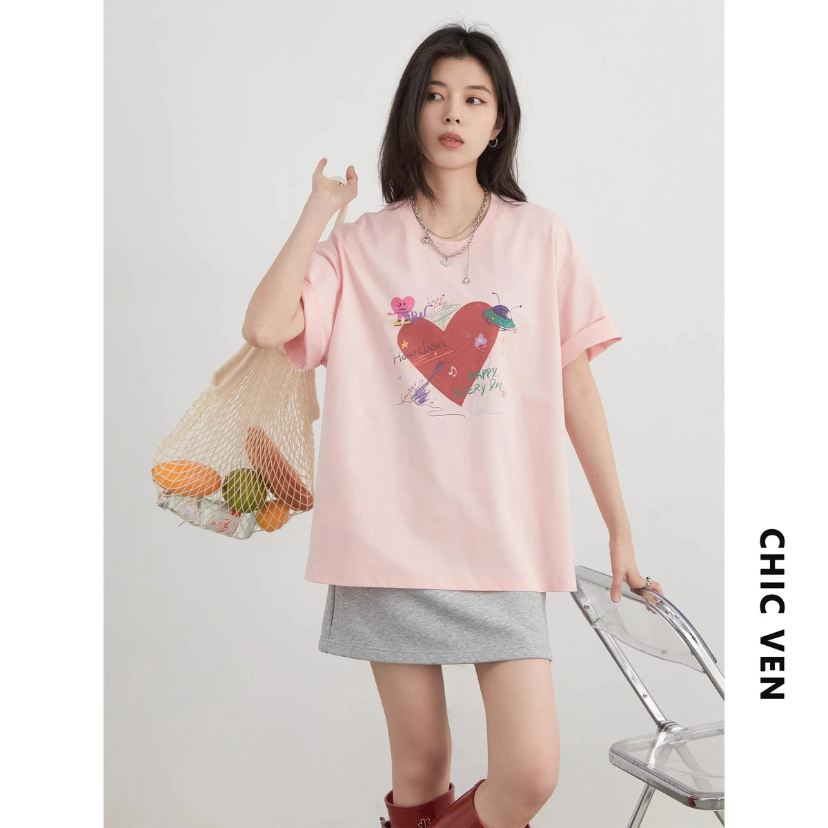CHIC VEN Fashion Women T-Shirts Cool Sunscreen Printed Short Sleeve Tees Antibacterial Quick Drying Top for Girl Summer 2025