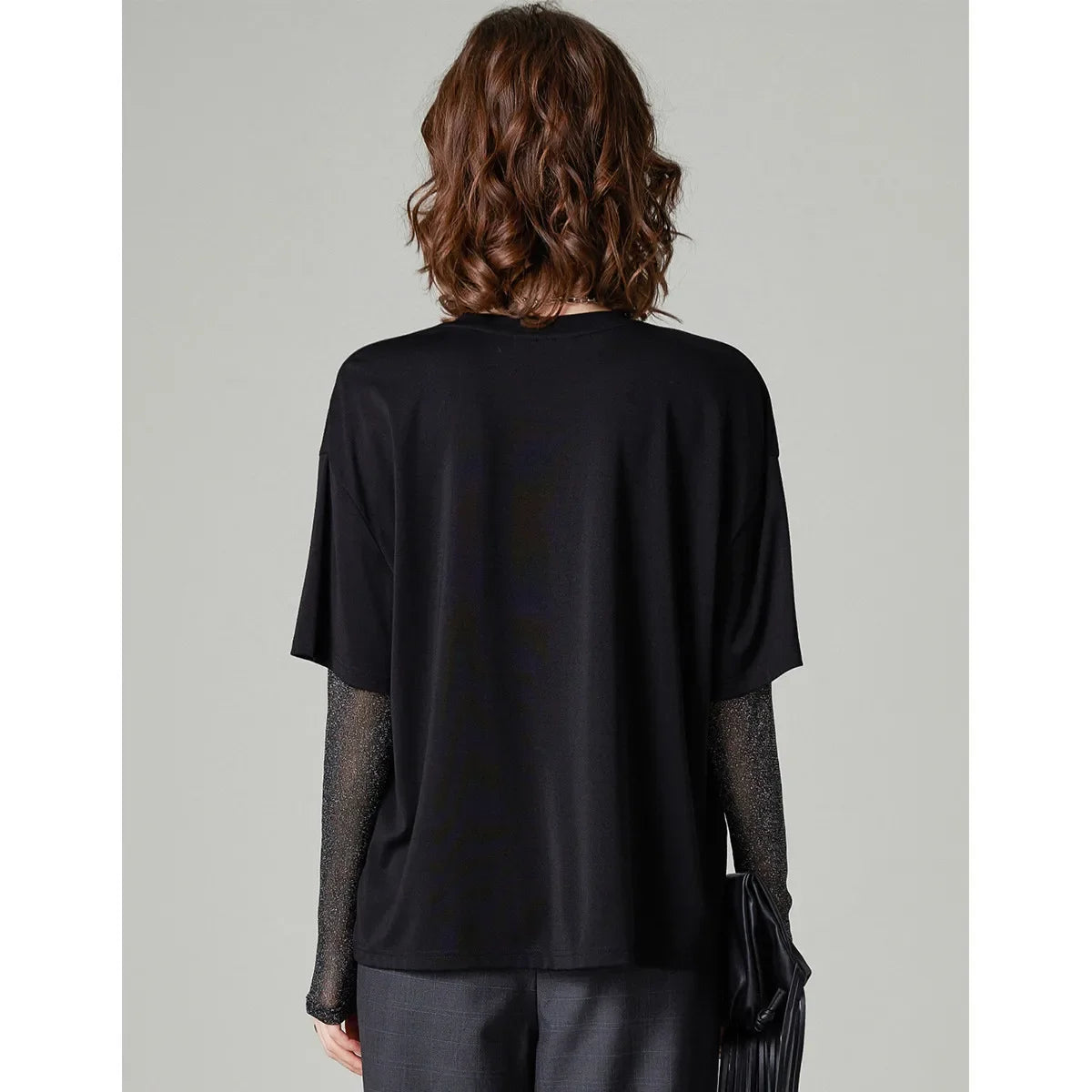 LOUIS YAO Embroidered Patchwork Long-Sleeve T-Shirt 2025 Autumn Top Casual Round Neck Sequined Fake Two-Piece Women's T-Shirt