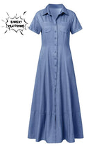 2023 Fashion New Long Dress Shirt Neck Pocket Large Swing Dress Casual Elegant Temperament Single Breasted Denim Dress