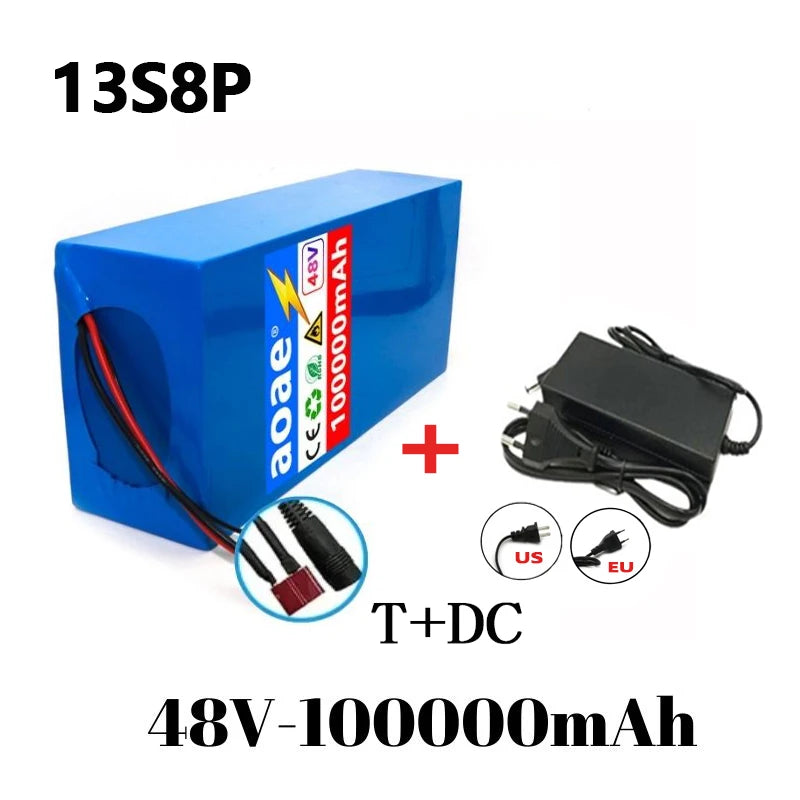 48V 100ah 13s8p lithium-ion battery pack 48V 100000mAh 2000W electric battery, built-in 50A BMS+chargerr