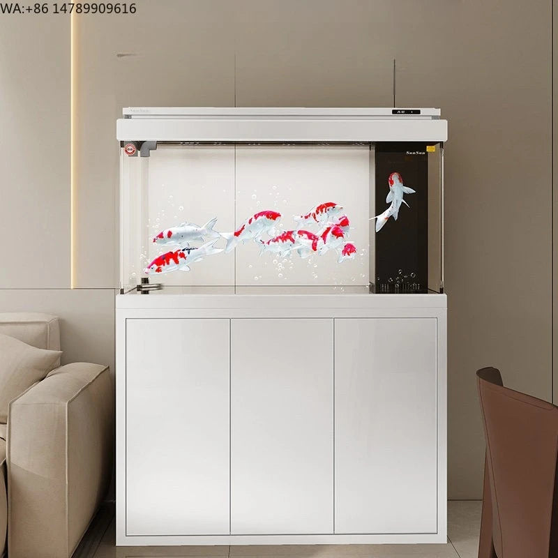 All-in-One AquariumNew Ultra-Clear Modern Luxury Glass Arowana Fish Tank Smart Touch Control Cabinet Aquarium LED Light Bottom F