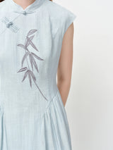 FSLE New Chinese Style Embroidery Slim-Fit Long Dress for Women 2026 Summer New Arrivals A-Line Waist-defining Skirt for Dates