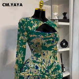 CM.YAYA Women Draped V-neck Cutout Front Ruched Stacked Bodycon Midi Long Maxi Dress 2025 Night Club Party Vestidos Sexy Dresses