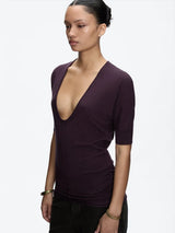 Tank Purple Black Deep V-Neck Knitted Top Can Be Worn In Both Front And Back, With Mid Sleeves And A Long T-Shirt Skirt