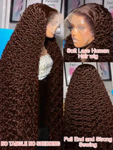 Deep Curly Human hair Wigs Chocolate Brown 13x4 13x6 Hd Lace Frontal Wig Colored Water Wave Lace Front Wig For Women 30 36 Inch