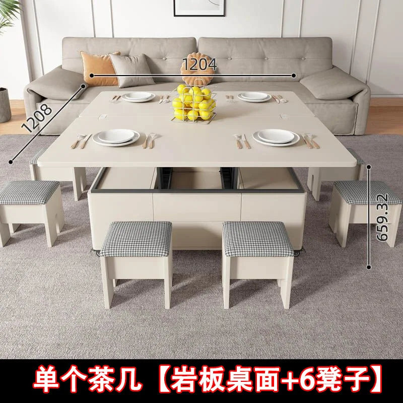 Multifunctional coffee table folding lifting dining table household small apartment dining table living room simple storage tabl