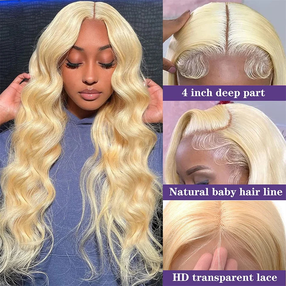 613 Human Hair Wig 13X6 Body Wave Blonde Hd Lace Frontal Wig Preplucked 13X4 Transparent Lace Front Wigs For Women 30 38 Inch