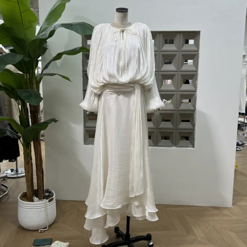KUCLUT 2025 Autumn New Fashion Lace-Up Irregular Hem Long Sleeve Dresses For Women Elegant Evening Party Dress Female 1A265