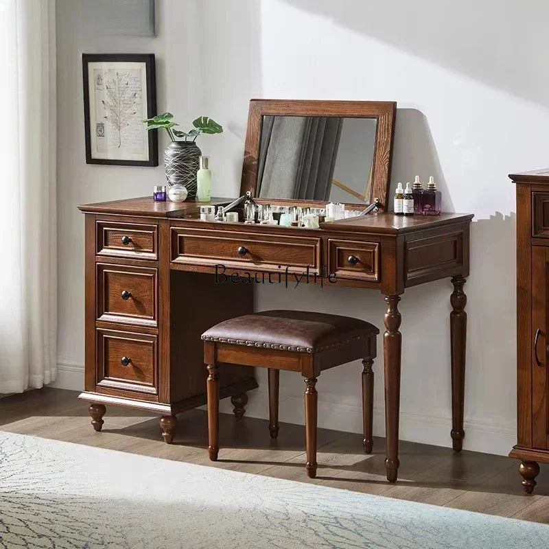 lPure solid wood dresser American light luxury makeup table makeup stool