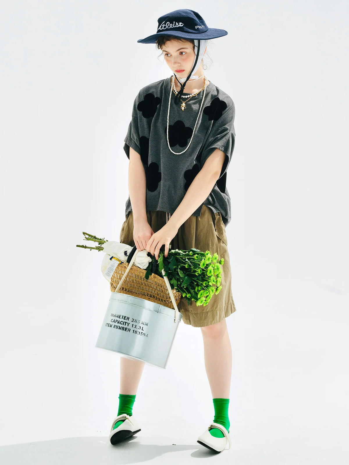 Tops 2025imakokoni summer original design literary flocking applique drape large version T-shirt 255180