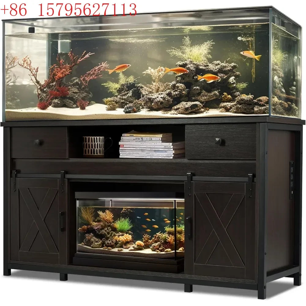 Aquarium Stand, 75 To 120 Gallon Capacity, Power Outlets, Dual Support Cabinet, Thick Hardwood Top Storage