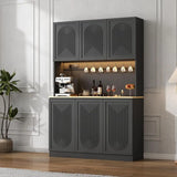 Large 71 Black Kitchen Pantry Cabinet with Adjustable Shelves, LED Light & Power Outlet, Ideal for Storage or Dining Room