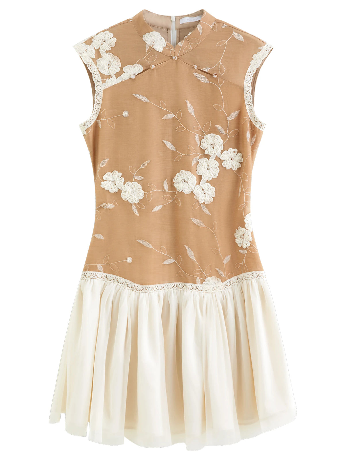 FSLE 2026 Summer Women's Contemporary Chinese-Inspired Intricate Embroidered Sleeveless Dress Sheer Mesh Overlay for Gala Events