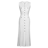 Spring And Summer New Fashion Thin Cut Hollow Lace Silver S Button Slim Fit Round Neck Sleeveless Temperament Women's Dress