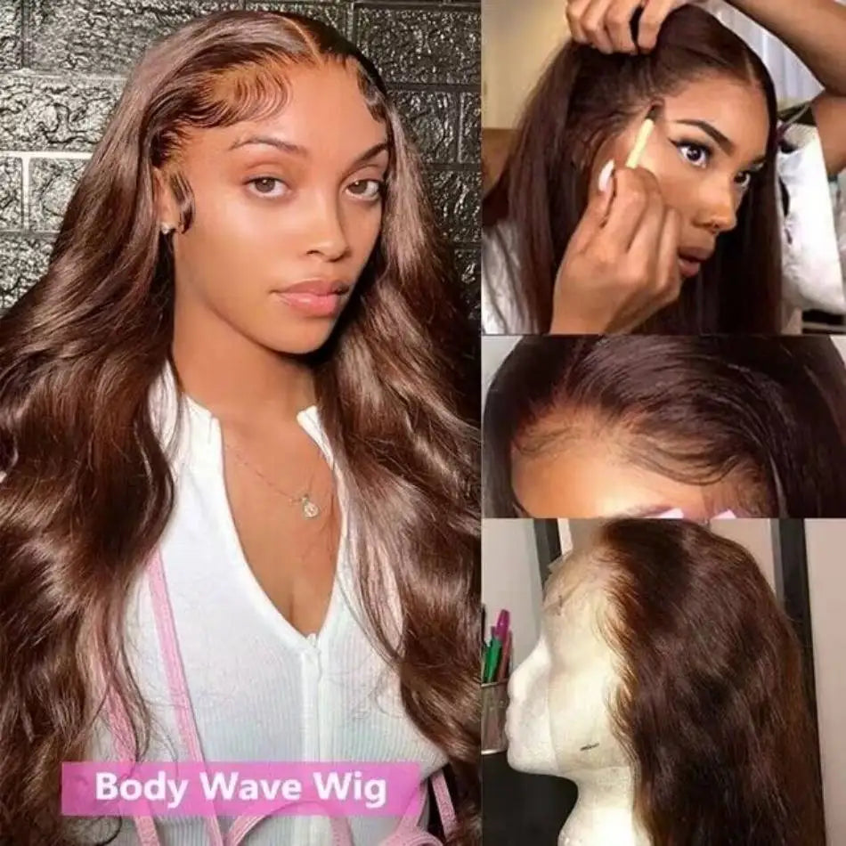 Chocolate Brown Body Wave Lace Front Wig Transparent 13x6 HD Lace Frontal Wigs Preplucked Colored Human Hair Wigs 4x4 5x5 13x4