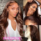 Chocolate Brown Body Wave Lace Front Wig Transparent 13x6 HD Lace Frontal Wigs Preplucked Colored Human Hair Wigs 4x4 5x5 13x4