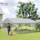 Outdoor Dog Kennel, 19.7' x 19.7' x 8.9', Heavy Duty Large Dog Kennel Outside w/Waterproo Roo, Galvanized Chain Link Pet Enclosu