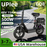 UPlee GQ8 Adult Electric Bike 500W Peak Motor 48V 15AH Electric Scooter 14 Inch Fat Tire Full Shock Foldable with Trunk E Bike