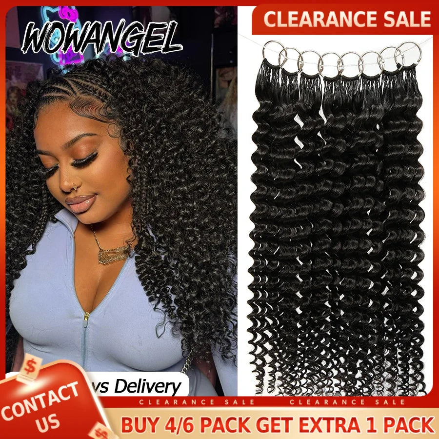 Deep Wave Crochet Human Hair For Braiding Curly Invisible Knot Pre Separated Knotless Crochet Human Hair Extensions With String