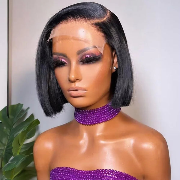 13x4 HD Bone Straight Lace Frontal Human Hair Brazilian Short Bob Wig