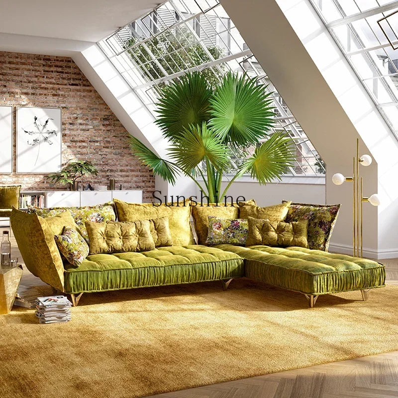 Sofa living room retro pattern high-end villa corner combination fabric sofa