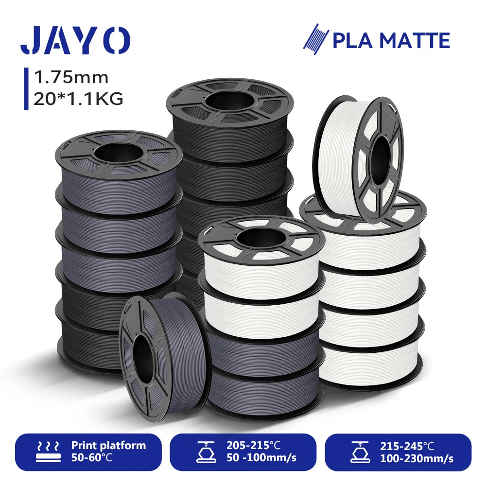 JAYO 20 Rolls 3D PLA Matte/High Speed PLA matte Printer Filament 1.75mm Neatly Wound PLA with Matte Finish Print for 3D Printer