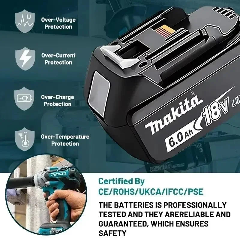 100% Genuine Makita 6Ah for Makita 18V Battery BL1860B BL1840 BL1830B BL1850B BL1850 BL1860 BL1815 Replacement Lithium Battery