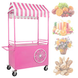 Mobile Food Display Stand with Lockable Wheels Vending Stand Kiosk Display Trolley with Canopy for Shopping Malls Events Streets
