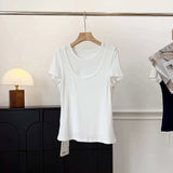 Summer Fake Two Piece t shirts for woman White Lining Splicing Color Casual Fashion Top Trend Camisole T-shirt y2k ropa