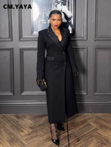 CM.YAYA Fashion Women OL Work Double Breasted Notched Long Sleeve Maxi Dress Spring Sexy Night Elegant Party Street Long Dresses