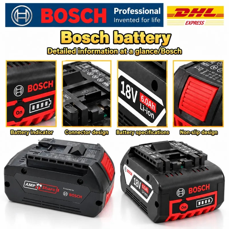 Genuine Bosch 18V 6.0Ah Battery BAT609 BAT609G Original Lithium-Ion Rechargeable Power Tool Battery