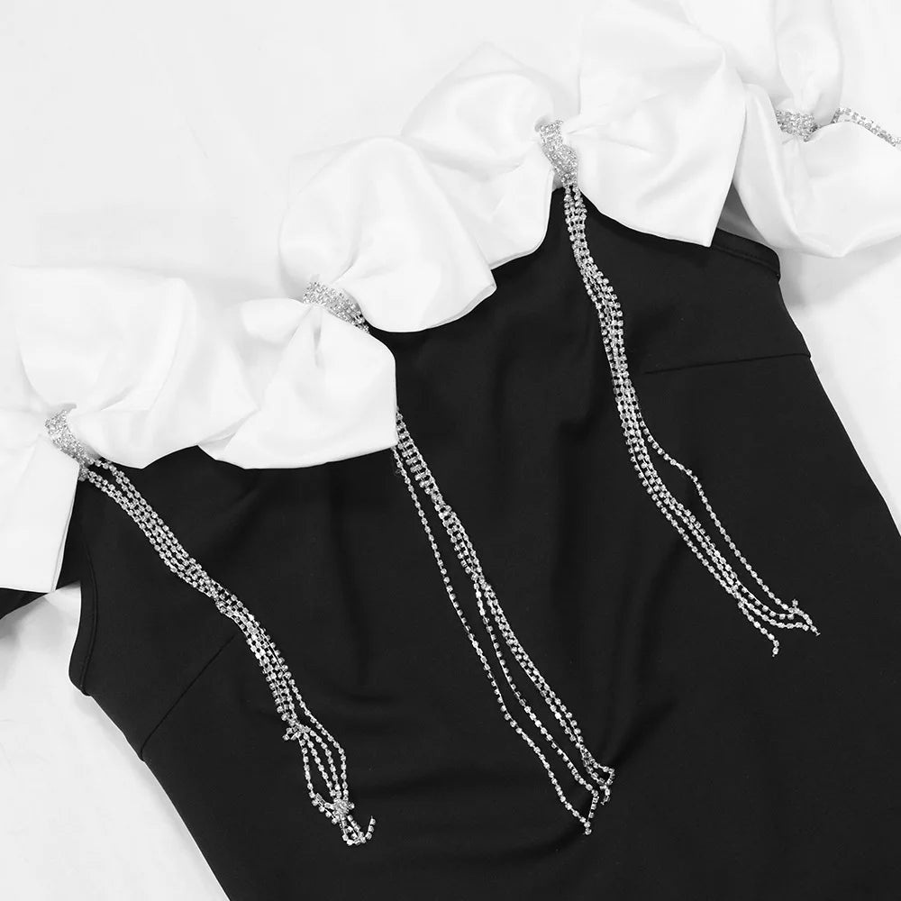 CM.YAYA Women Bow Tassel Slash Neck Maxi Dress 2024 Fall Winter Sexy Birthday Evening Prom Party Street Long Dresses Vestidos