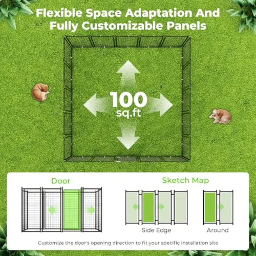 10 by 10 ft Outdoor Dog Kennel Heavy Duty Dog Pens Outside with Waterproof Roof Metal Dog Run Fence with Galvanized Welded Wire