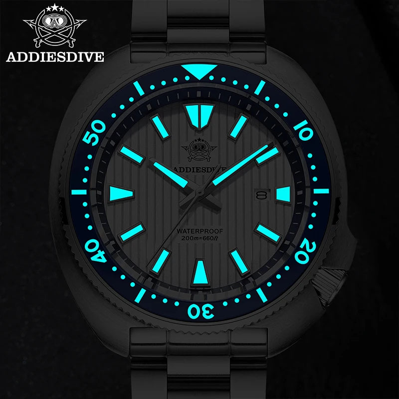 ADDIESDIVE Men's New Outdoor Quartz Watch 200M Diving BGW9 Super Blue Luminous Watch Sapphire Glass Men's Stainless Steel Watch