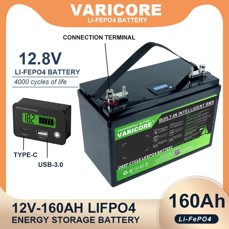 VariCore 12V/12.8v 340Ah 360Ah 180Ah 120Ah 100Ah 4s LiFePO4 Battery Lithium Iron Phosphate Batteries for RV Golf Cart Tax Free