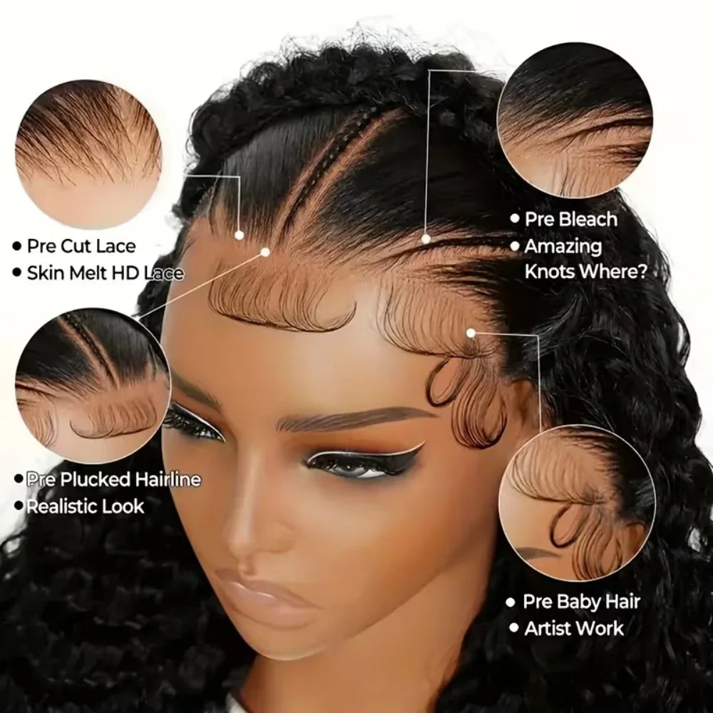 200% Density 30 40 Inch 13x4 13x6 Hd Lace Frontal Wigs Deep Wave Lace Frontal Wigs Water Wave Curly Human Hair Pre Plucked Wigs