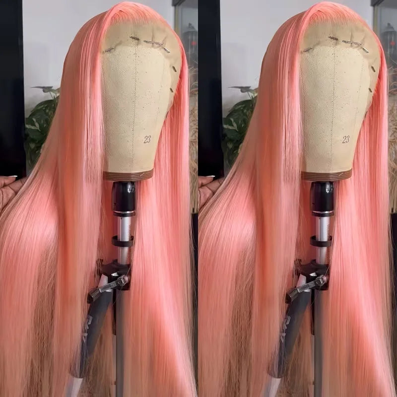 Pink Straight Human Hair Wigs 13X6 13X4 Hd Lace Frontal Wigs 200 Density 32 Inch Brazilian Transparent Lace Front wig Preplucked