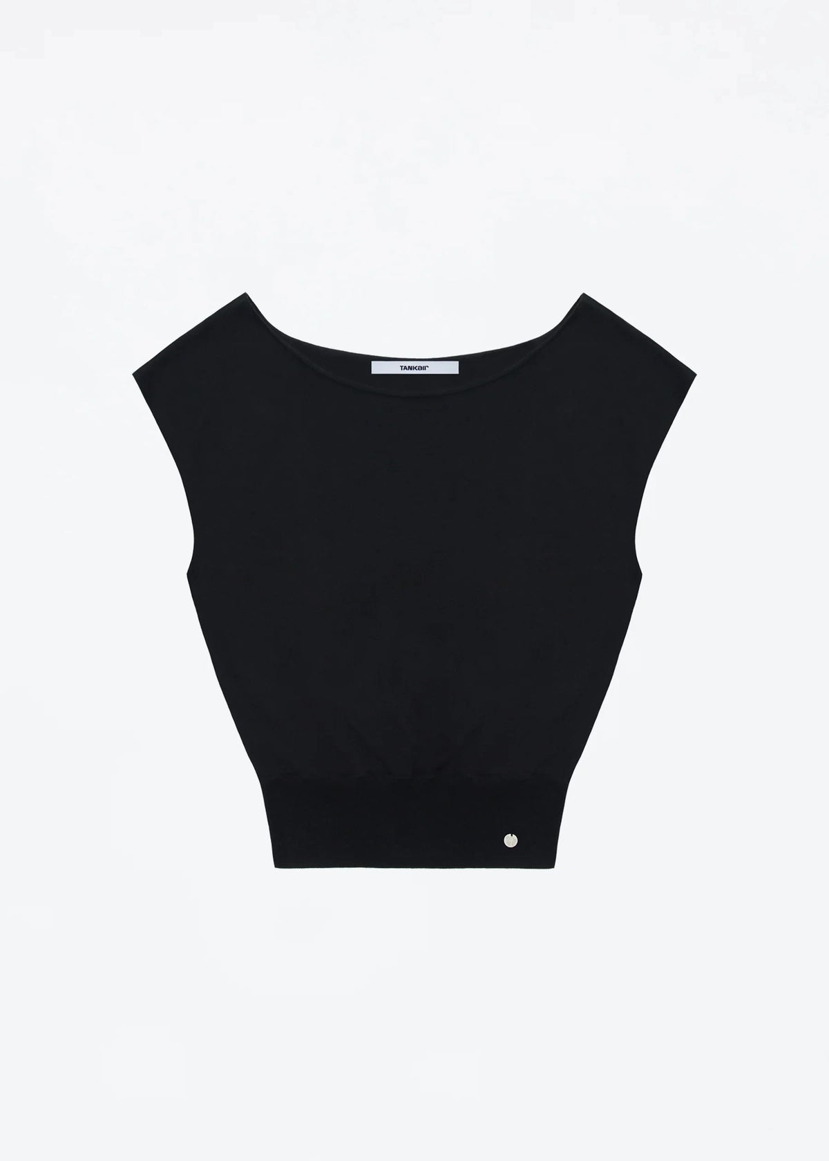 Tank Black Shoulder-Sleeved Short-Sleeved Shirt Sleeveless Top with Shoulder Cutout Lightweight Knitted T-Shirt Stylish and V