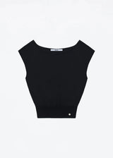 Tank Black Shoulder-Sleeved Short-Sleeved Shirt Sleeveless Top with Shoulder Cutout Lightweight Knitted T-Shirt Stylish and V
